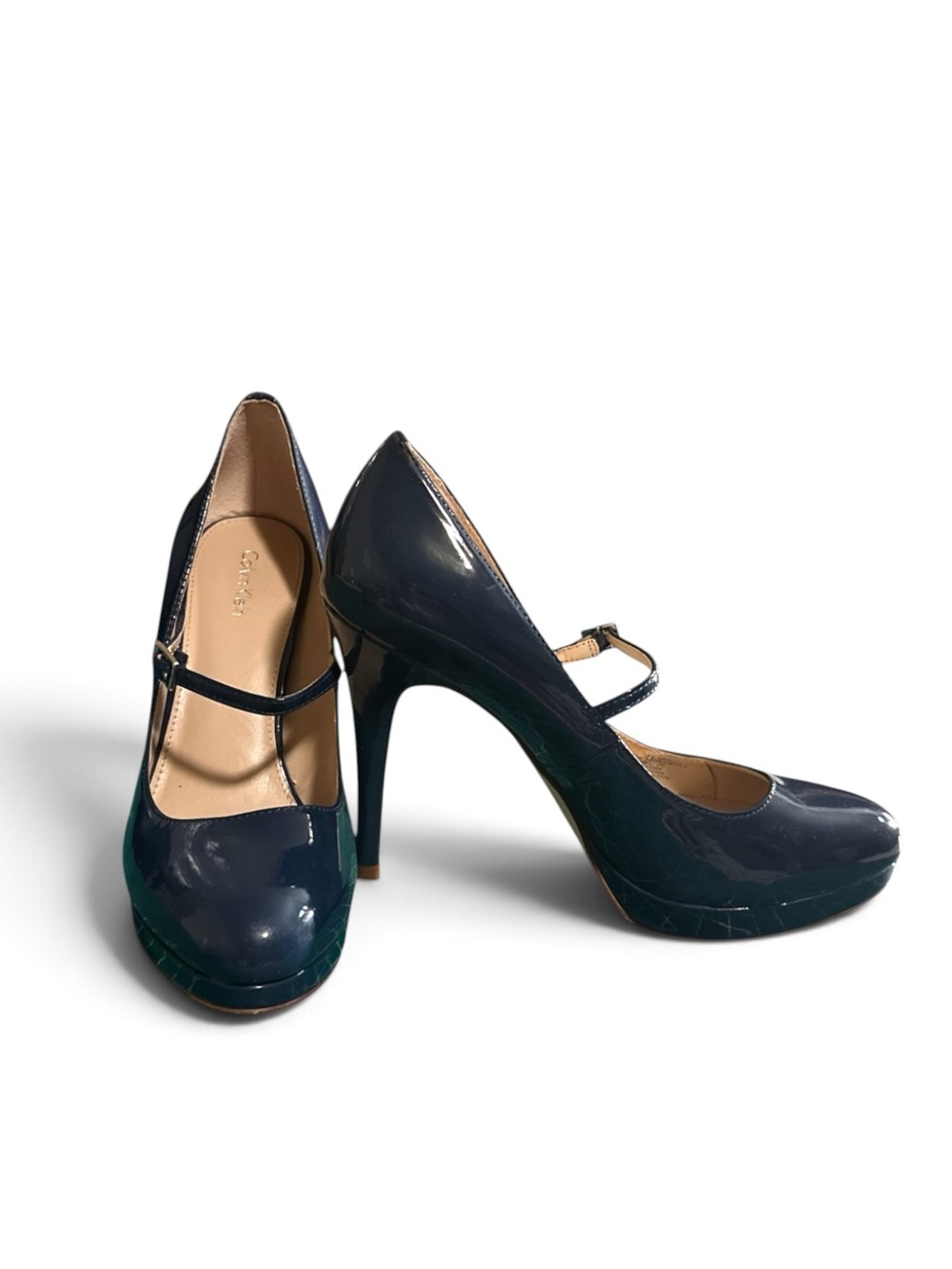 Calvin Klein Kalinda Navy Patent Mary Jane Platform Heels Size 8.5